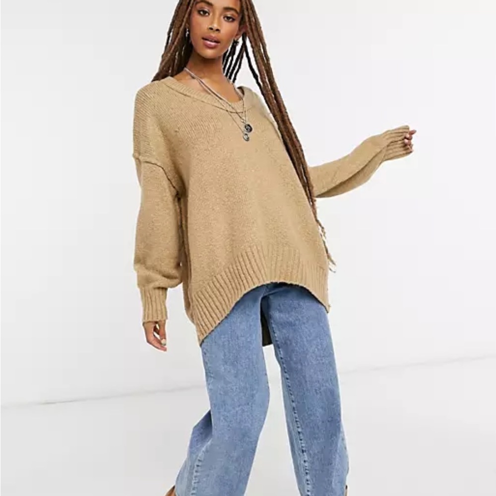 Free People Sweater Brookside Oversized Tunic Large Camel